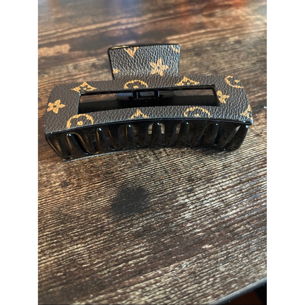 Designer-Inspired Black and Brown Monogram Hair Claw Clip
